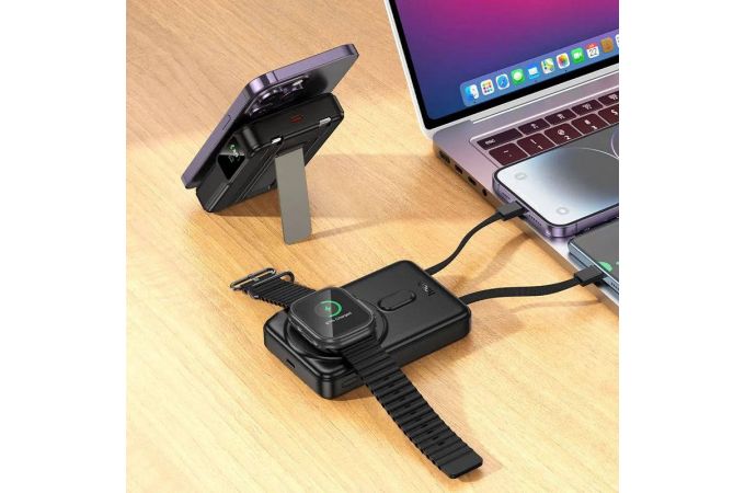 Универсальный дополнительный аккумулятор Power Bank HOCO Q48 Core PD20W magnetic wirh cable+watch charger+holder (10000mAh) Black (черный)