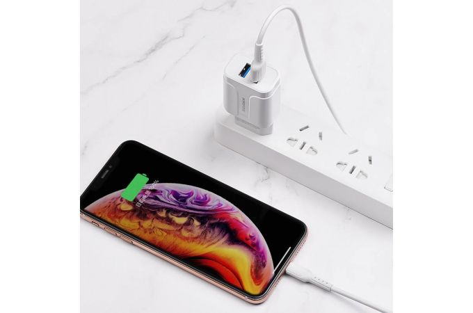 Сетевое зарядное устройство 2USB + кабель Lightning BOROFONE BA37A Speedy 2400mAh (белый)