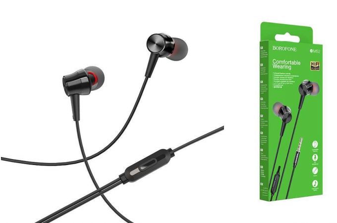Наушники вакуумные проводные BOROFONE BM52 Revering universal earphones (черный)