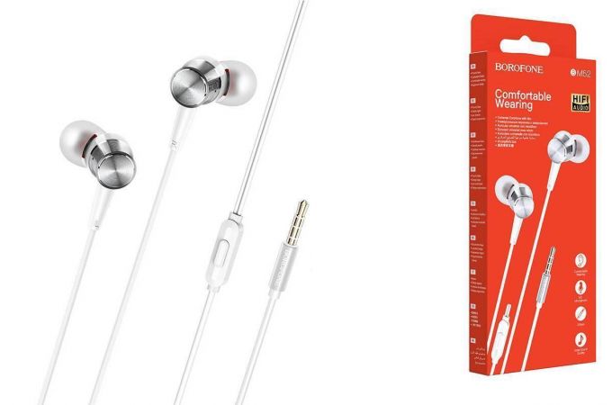 Наушники вакуумные проводные BOROFONE BM52 Revering universal earphones (серебристый)
