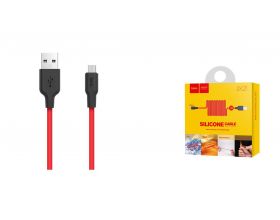 Кабель USB - MicroUSB HOCO X21 Plus 2,4A (черно-красный) 2м (силиконовый)