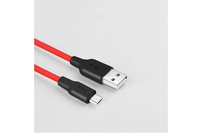 Кабель USB - MicroUSB HOCO X21 Plus 2,4A (черно-красный) 2м (силиконовый)