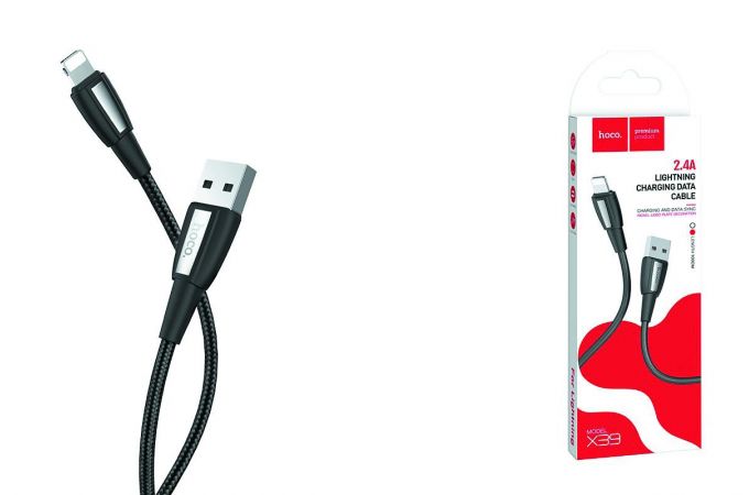 Кабель USB - Lightning HOCO X39, 2,4A (черный) 1м (в оплетке)