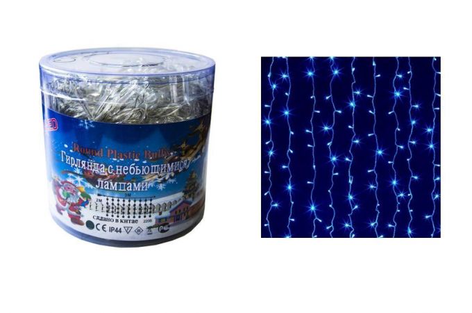 Гирлянда новогодняя светодиодная Штора "Дождь", 3 м - 2 м, питание От сети 220В Синий