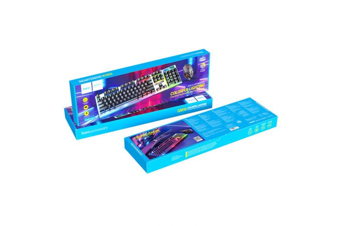 Комплект игровой проводной клавиатура+мышь HOCO GM18 с подсветкой RGB (черный)