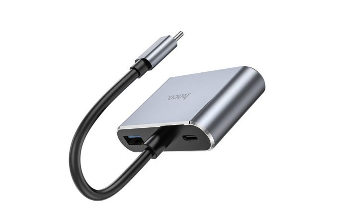 Разветвитель USB-C HUB HOCO HB30 Eco Type-C multi-function converter(HDTV+VGA+USB3.0+PD) (серый металлик)