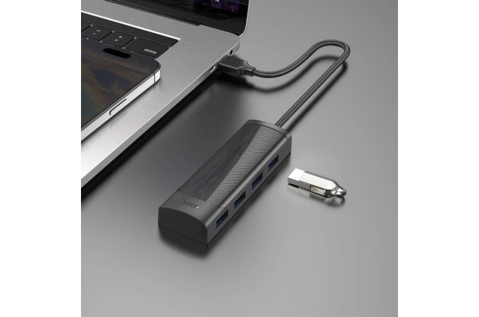 Разветвитель USB-C HUB HOCO HB41 Easy safety 4-in-1 Adapter(USB to USB3.0*4)(L=0.2M) (черный)