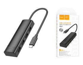 Разветвитель USB-C HUB HOCO HB41 Easy safety 4-in-1 Adapter(Type-C to USB2.0*4)(L=0.2M) (черный)