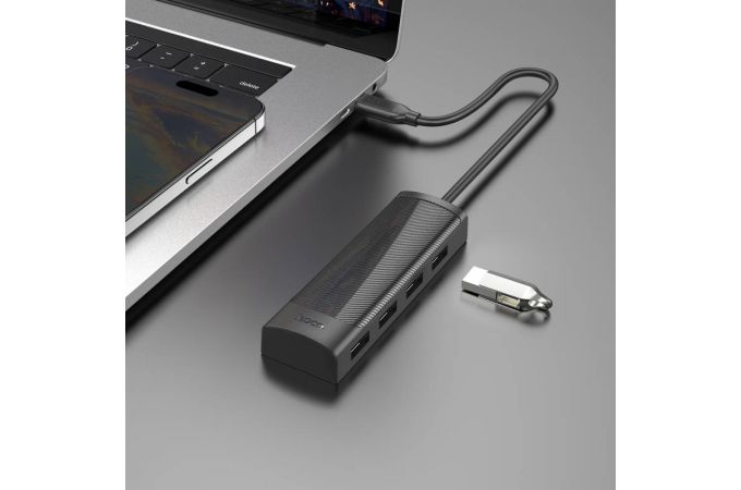 Разветвитель USB-C HUB HOCO HB41 Easy safety 4-in-1 Adapter(Type-C to USB2.0*4)(L=0.2M) (черный)