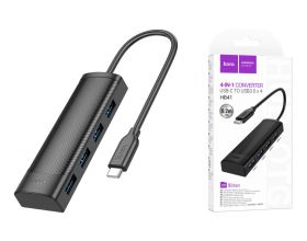 Разветвитель USB-C HUB HOCO HB41 Easy safety 4-in-1 Adapter(Type-C to USB3.0*4)(L=0.2M) (черный)