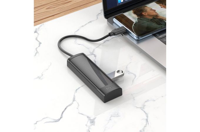 Разветвитель USB-C HUB HOCO HB41 Easy safety 4-in-1 Adapter(Type-C to USB3.0*4)(L=0.2M) (черный)