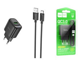 Сетевое зарядное устройство USB + кабель Type-C HOCO C140A Smart QC3.0 (черный)