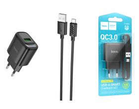 Сетевое зарядное устройство USB + кабель MicroUSB HOCO C140A Smart QC3.0  (черный)