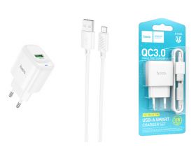 Сетевое зарядное устройство USB + кабель MicroUSB HOCO C140A Smart QC3.0  (белый)