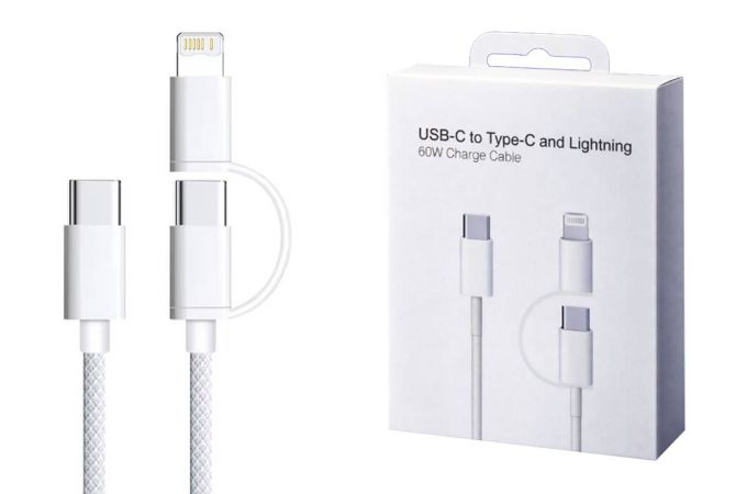 Кабель USB Type-C - USB Type-C / Lightning  (белый) 1м 60W