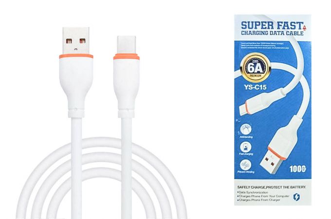 Кабель USB - USB Type-C YC-C15 6A 100W Fast (белый) 1м ( выгодное предложение )