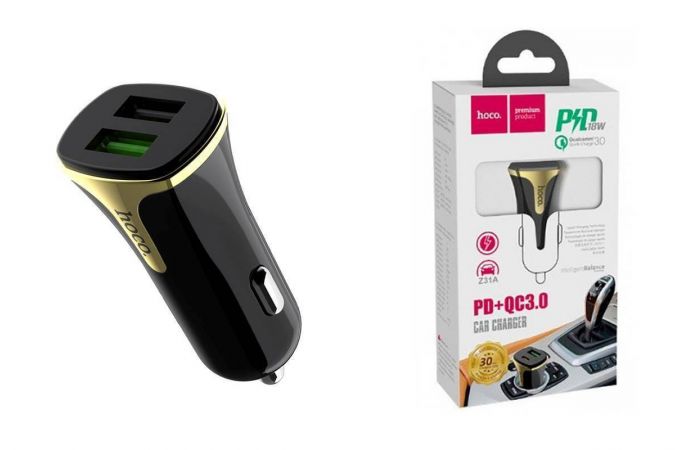 Автомобильное зарядное устройство АЗУ 2USB + кабель Type-C HOCO Z31 Universe 2400mAh QC3.0 (черный)