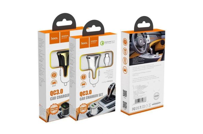 Автомобильное зарядное устройство АЗУ 2USB + кабель Type-C HOCO Z31 Universe 2400mAh QC3.0 (черный)