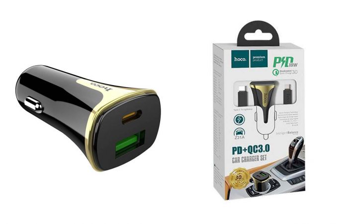 Автомобильное зарядное устройство АЗУ 2USB + кабель MicroUSB HOCO Z31 Universe 2400mAh QC3.0 (черный)