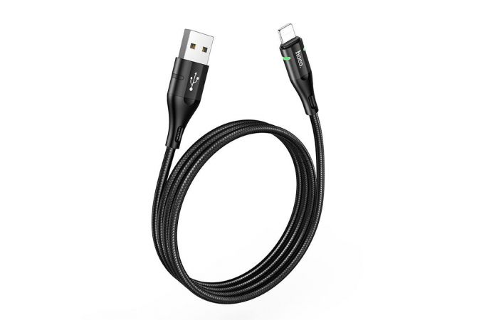 Кабель USB - Lightning HOCO U93, 2,4A (черный) 1,2м (в оплетке, LED индикатор)