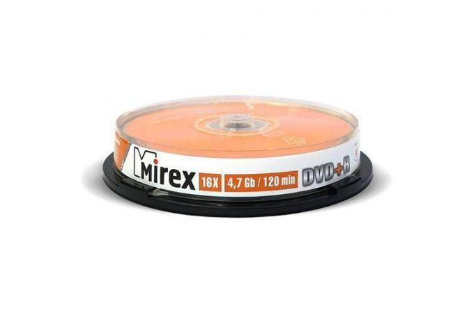 DVD+R Mirex 4,7 Гб 16x Cake box 10 (пластиковый туб 10 шт)