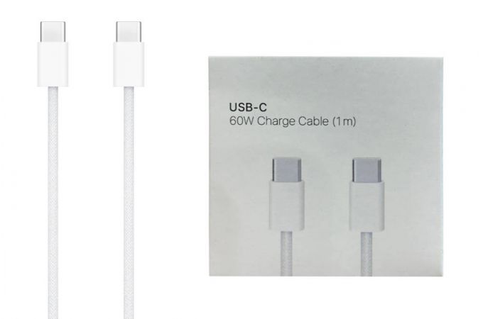 Кабель USB Type-C - USB Type-C APPL for 15 iPhone (copy orig) PD60W (белый) 1м (в оплетке NEW)