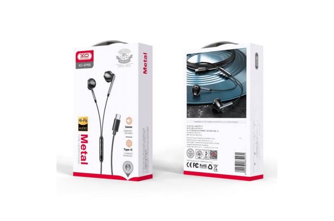 Наушники вакуумные проводные XO EP66 Crescent Type-C digital decoding flat Black