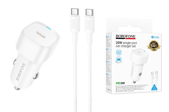 Автомобильное зарядное устройство BOROFONE BZ34A Cloud с одним портом PD20W (Type-C - Type-C) (белый)