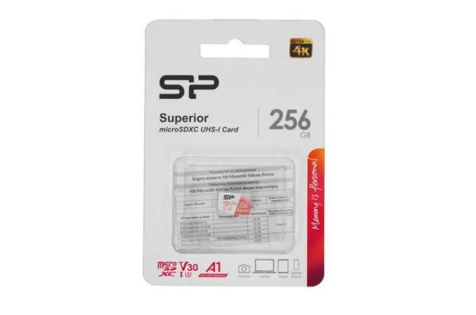 Карта памяти MicroSDXC_256 Gb Silicon Power 100/80Mb/s б/ад Superior Class 10 UHS-I U3 SP256GBSTXDA2V20
