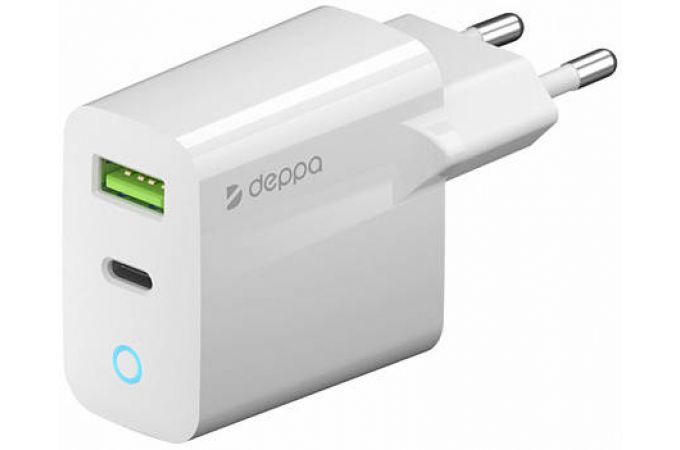 Сетевое зарядное устройство Axxa (2404) USB A + USB-C, PD, QC 3.0, 20W, белый