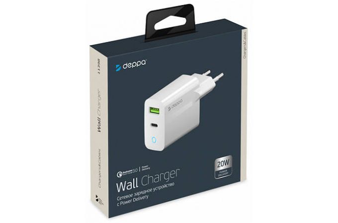 Сетевое зарядное устройство Axxa (2404) USB A + USB-C, PD, QC 3.0, 20W, белый