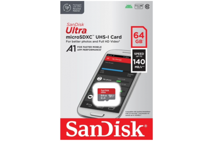 Карта памяти MicroSDXC 64 Gb SanDisk Ultra 140Mb/s б/ад SDSQUAB-064G-GN6MN