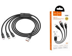Кабель USB 4 в 1 HOCO U104 3-in-1 Ultra 6A fast charging data cable(for iP+Micro+Type-C) (черный) 1м