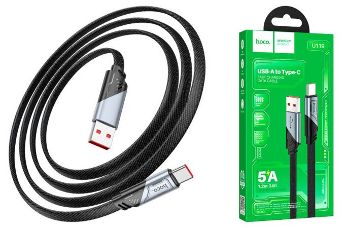 Кабель USB - USB Type-C HOCO U119 5A Machine charging data cable Type-C (черный) 1м