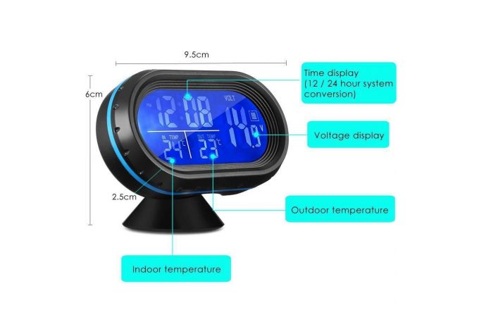 Часы автомобильные электронные VST-7009V (температура, будильник, вольтметр)