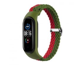 Ремешок тканевый плетеный для XIAOMI MI Band 5/6/7 двухцветный красно-зеленый