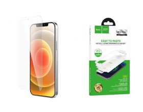 Защитное стекло дисплея iPhone 12 Pro Max (6.7)  HOCO A22 Easy stick HD tempered film set  черное (комплект из 2 стекол и установочной рамки)