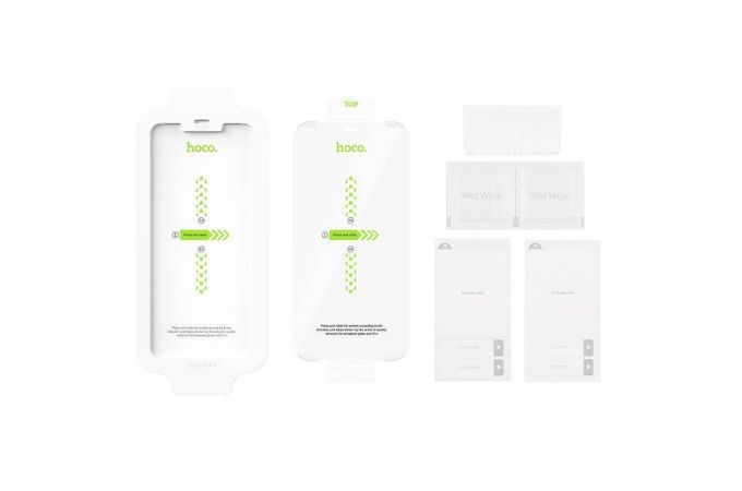 Защитное стекло дисплея iPhone 12 Pro Max (6.7)  HOCO A22 Easy stick HD tempered film set  черное (комплект из 2 стекол и установочной рамки)