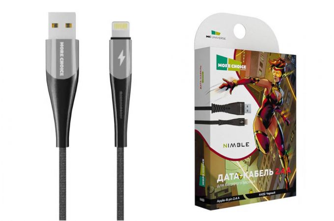 Кабель USB - Lightning More choice K41Si New нейлон 2.4A 1м (Silver Black)