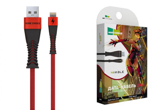 Кабель USB - Lightning More choice K41Si нейлон 2.4A 1м (Red Black)