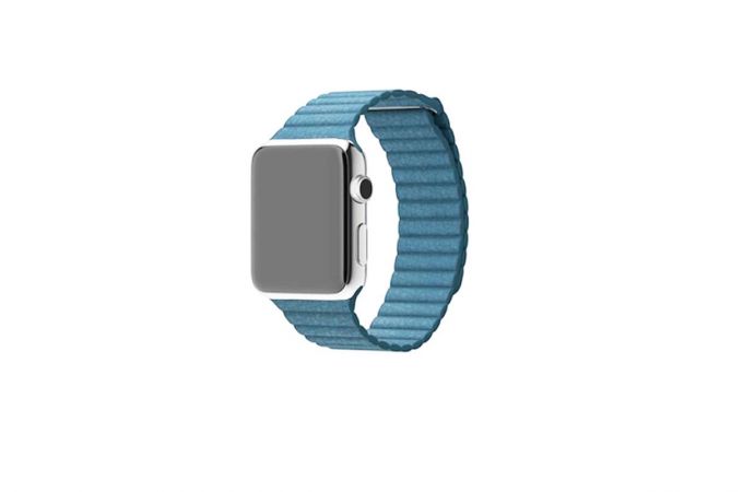 Металлический ремешок с магнитной застежкой "под кожу" для Apple Watch 38/40 mm голубой