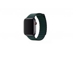 Металлический ремешок с магнитной застежкой "под кожу" для Apple Watch 42/44 mm зеленые холмы