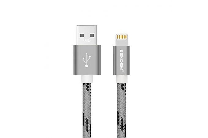 Кабель USB - Lightning SENDEM M7 2.1A (серый) 1м