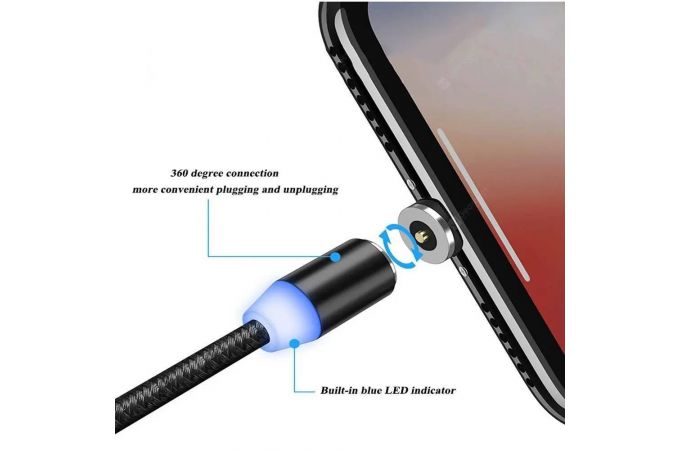 Кабель USB - Lightning Орбита OT-SMI08, 2A (черный) 1м (магнитный)