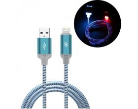 Кабель USB - Lightning Орбита KM-98, 2.4A (голубой) 1м (светящийся)