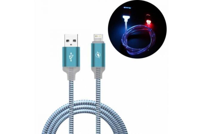 Кабель USB - Lightning Орбита KM-98, 2.4A (голубой) 1м (светящийся)