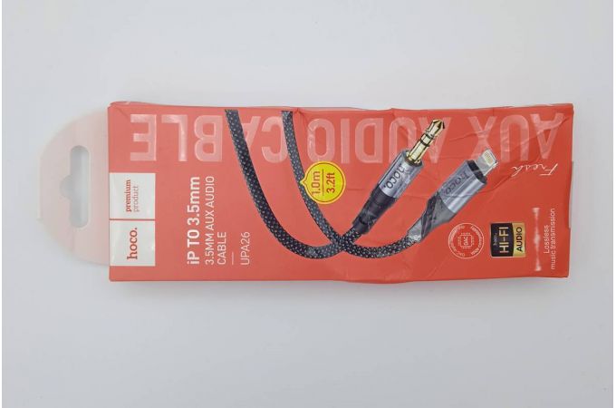 Кабель аудио HOCO UPA26 (штекер Lightning - вход AUX 3.5 mm) (черный) 1м  (УЦЕНКА! МЯТАЯ УПАКОВКА)