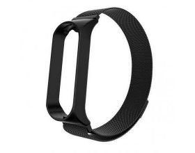 Браслет металлический для XIAOMI MI Band 5 (Миланское плетение)  цвет черный