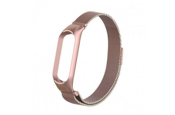 Браслет металлический для XIAOMI MI Band 5 (Миланское плетение)  цвет глянцево розовый