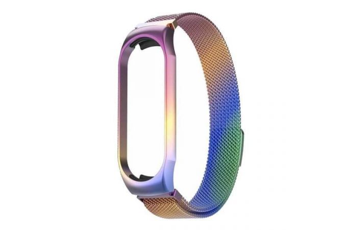 Браслет металлический для XIAOMI MI Band 5 (Миланское плетение)  цвет радужный